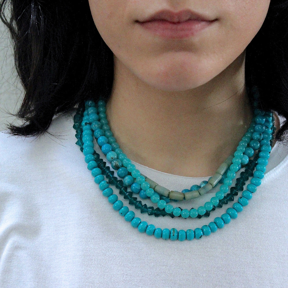 Chunky Multi-Strand Turquoise Statement Necklace - image 1